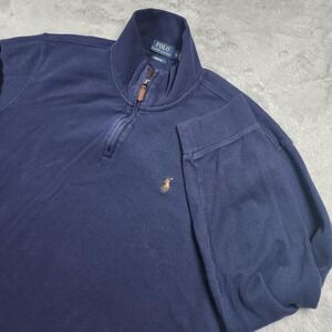 Polo Ralph Lauren Sweater Mens 2XL Navy Estate Rib Quarter Zip Pony‎ Logo